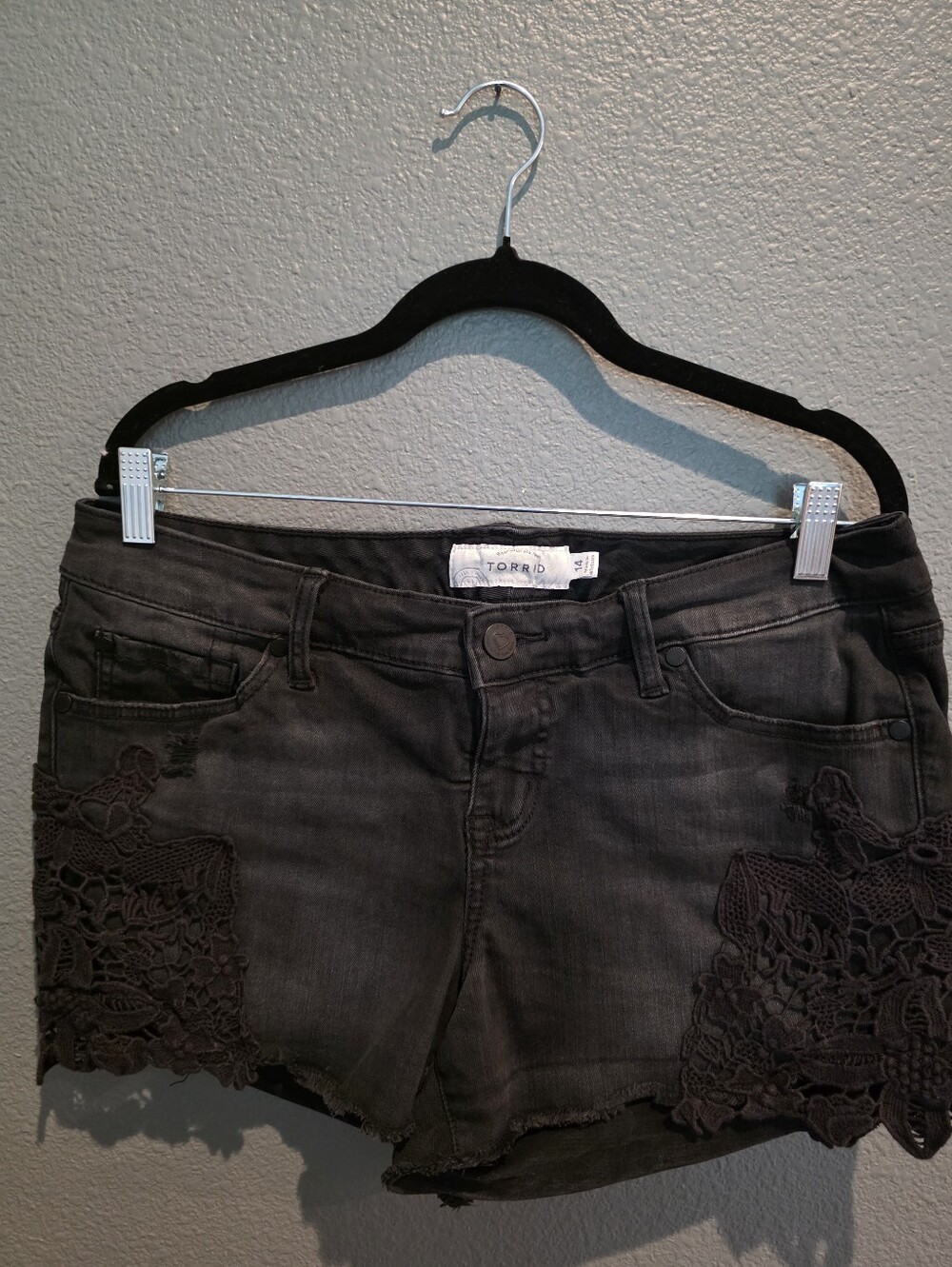 torrid Black Lace-Appliqué Denim Shorts